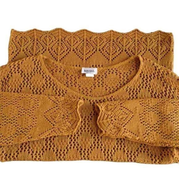 Vintage Keren Golden Wheat‎ Open Knit Sweater Sz 1X - Picture 4 of 13